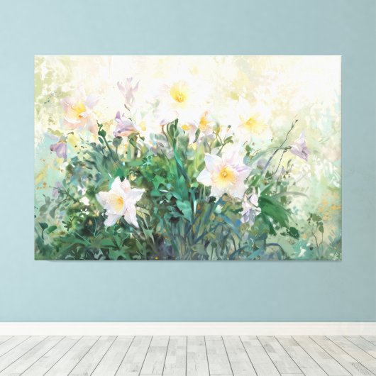 *~* TV2 Spring Daffodils Uitgerekte Canvas Print (Insitu (Houten vloer))