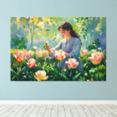 *~* TV2 Tuin Tulpen Meisje Stretched Canvas Print (Insitu (Houten vloer))