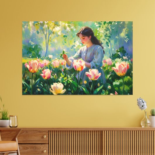 *~* TV2 Tuin Tulpen Meisje Stretched Canvas Print (Insitu (Woonkamer))