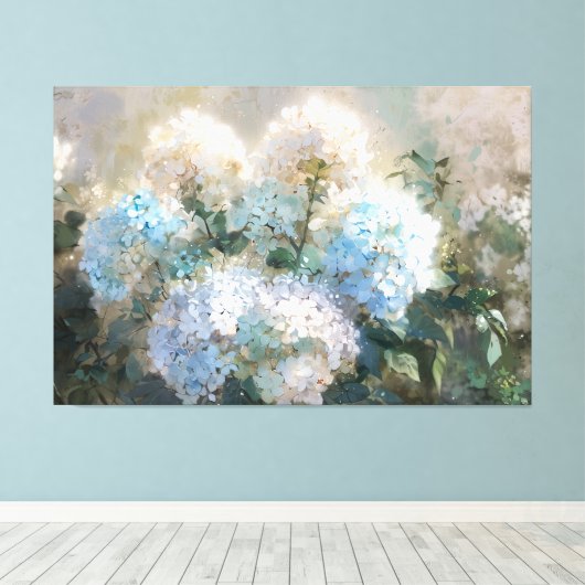 *~* TV2 Zacht Blauw Hydrangea Canvas Print (Insitu (Houten vloer))