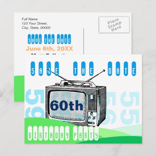 TV 60e Verjaardag Save the date briefkaart (Voorkant / Achterkant)