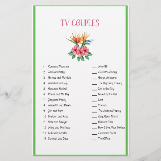 TV Koppel Matchen Tropische Bruiloft Borrel Briefpapier (Voorkant)