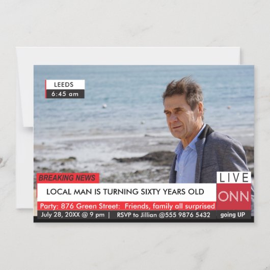 TV News Mannen Funny Birthday Magnetische Uitnodiging (Voorkant)