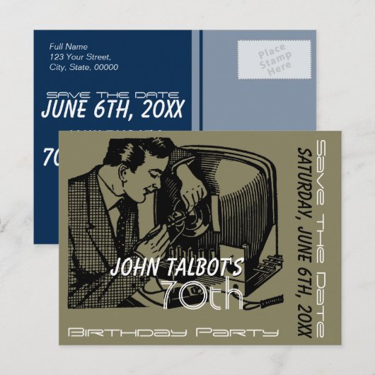 tv-reparateur 70e verjaardag Opslaan van de datum Aankondigingskaart (Voorkant / Achterkant)