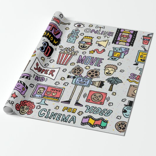TV Shows, serie en films Funny Doodle Cadeaupapier (Uitgerold)
