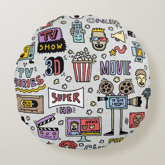TV Shows, serie en films Funny Doodle  Rond Kussen (Voorkant)