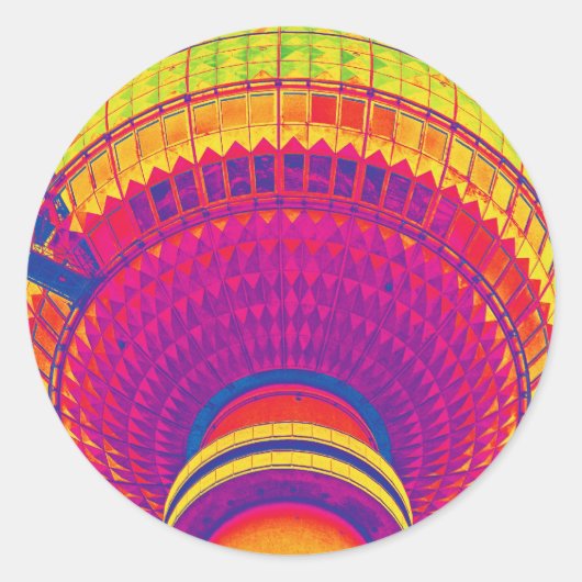 Tv Tower (Fernsehturm), Berlijn, Regenboogkleur (t Ronde Sticker (Voorkant)