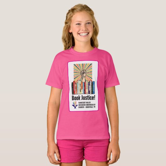 TVUUC - Boek Gerechtigheid! T-shirt (Voorkant volledig)