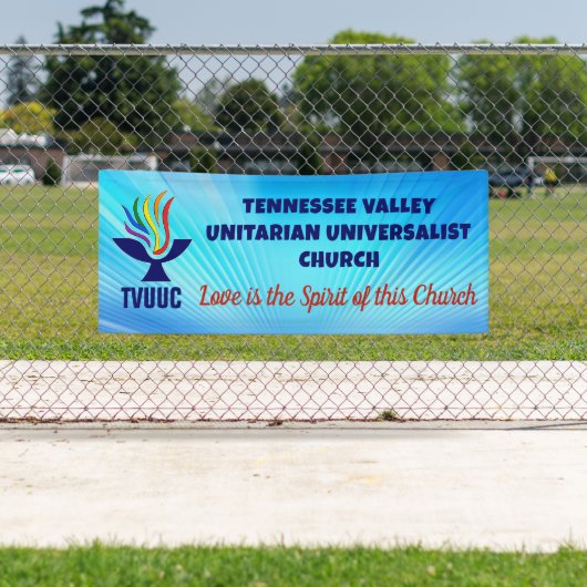 TVUUC Chalice Logo, Blauwe achtergrond Spandoek (Insitu)
