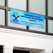 TVUUC Chalice Logo, Blauwe achtergrond Spandoek (Buitenkant Gebouw)