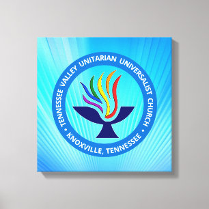 TVUUC Chalice Logo op Blauwe Stralen Achtergrond Canvas Afdruk