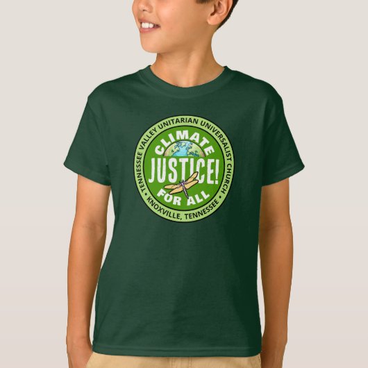 TVUUC Climate Justice! voor alle T-shirts (Voorkant)
