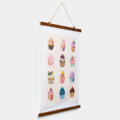 Twaalf Aquarel Cupcakes Hangend Wandkleed (Gebogen)