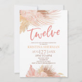 Twaalf Boho Roze Bloemen 12e Verjaardagsfeest Kaart (Voorkant)
