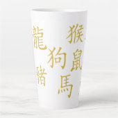 Twaalf Chinese Dierenriem Symbolen in Goud op Wit Latte Mok (Voorkant)