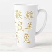 Twaalf Chinese Dierenriem Symbolen in Goud op Wit Latte Mok (Rechts)