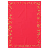 Twaalf Chinese Zodiac Symbolen in Goud op Rood | Tafelkleed (Voorkant)