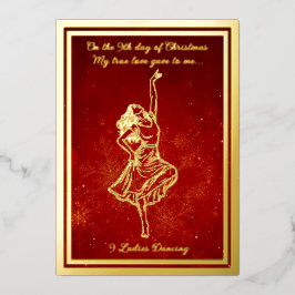 Twaalf dagen kerst, dames dansen folie feestdagenkaart
