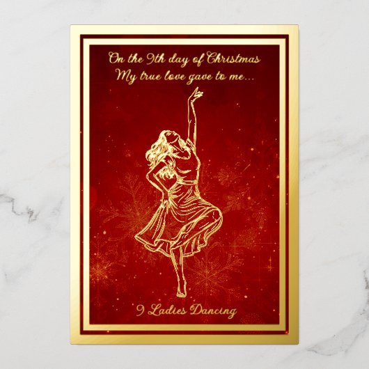 Twaalf dagen kerst, dames dansen folie feestdagenkaart (Voorkant)