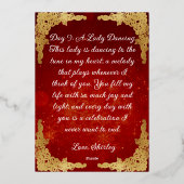 Twaalf dagen kerst, dames dansen folie feestdagenkaart (Achterkant)