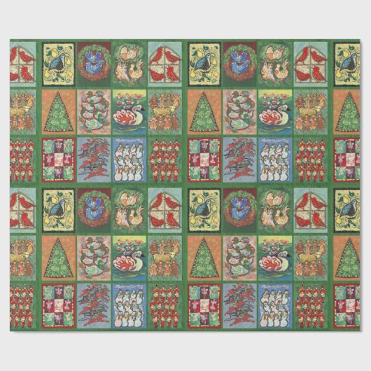 Twaalf dagen kerstpapier met groenvulling cadeaupapier (Vlak)