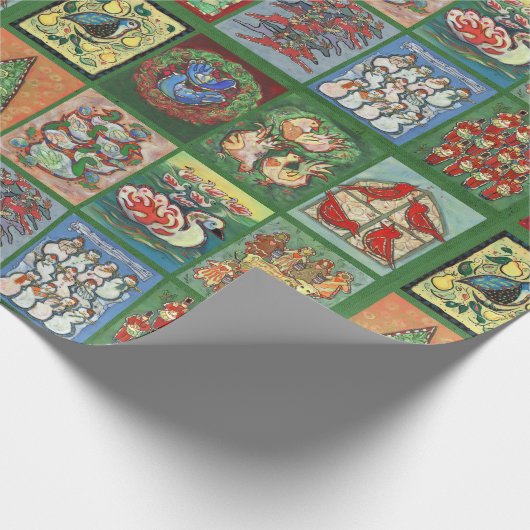 Twaalf dagen kerstpapier met groenvulling cadeaupapier (Hoek)