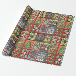 Twaalf dagen kerstpapier met rode kerstinpakken cadeaupapier