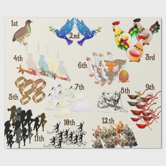 Twaalf dagen van kerst inpakpapier (Vlak)