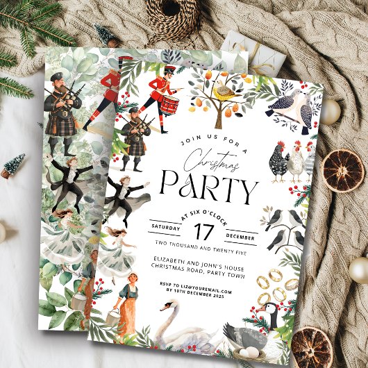 Twaalf Dagen van Kerst Waterverf Collage Feest Kaart