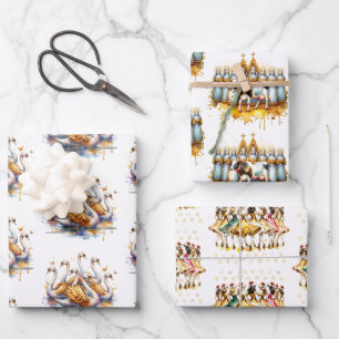 Twaalf dagen van Kerstmis Feestelijk Goud Inpakpapier Vel