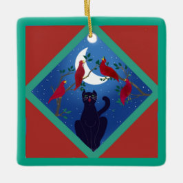 Twaalf dagen van Kerstmis met Kat 4de Dag Keramisc Keramisch Ornament