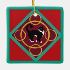 Twaalf dagen van Kerstmis met Kat 5e Dag Keramisch Ornament