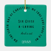 Twaalf dagen van Kerstmis met Kat 6e Dag Keramisch Ornament (Achterkant)