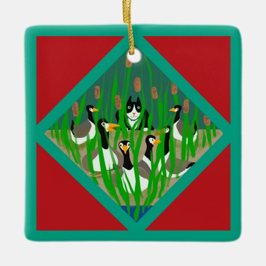 Twaalf dagen van Kerstmis met Kat 6e Dag Keramisch Ornament (Voorkant)