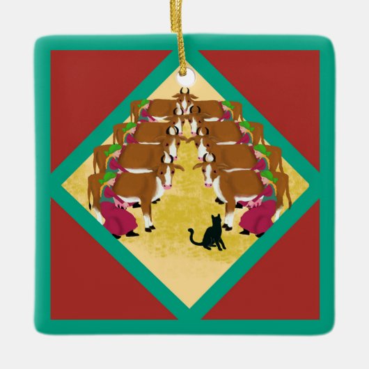 Twaalf dagen van Kerstmis met kat 8e dag Keramisch Ornament (Voorkant)