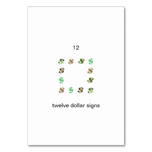Twaalf Dollar Tekens Nummer Flashcards Kaart (Achterkant)