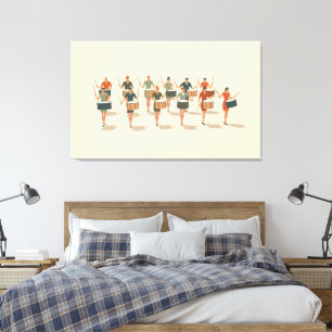 Twaalf drummers drummen mid-mod stencil-stijl 1 canvas afdruk