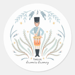 Twaalf drummers Drumming 12 dagen kerstmank Ronde Sticker
