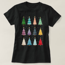 Twaalf Feestelijke Bomen: Kleurrijke Kerstprint T-shirt