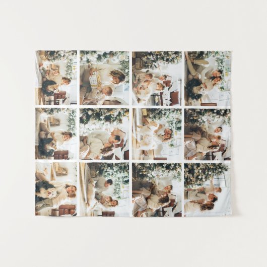 Twaalf fotocollage familiefoto wandkleed (Voorkant (horizontaal))