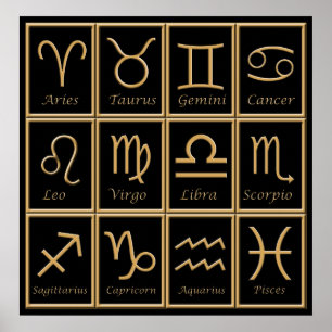 Twaalf Gold Zodiac-signalen afdrukken Poster