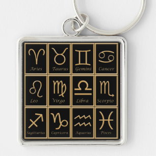 Twaalf Gold Zodiac-signalen Premium Sleutelhanger