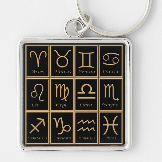 Twaalf Gold Zodiac-signalen Premium Sleutelhanger (Voorkant)