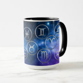 Twaalf Grijze Dierenriem Symbolen op blauw sterren Mok (Voorkant rechts)