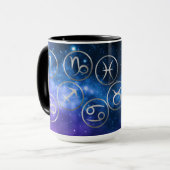 Twaalf Grijze Dierenriem Symbolen op blauw sterren Mok (Voorkant links)