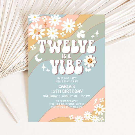 Twaalf is een Vibe Daisy Hippie 70s Retro Verjaard Kaart