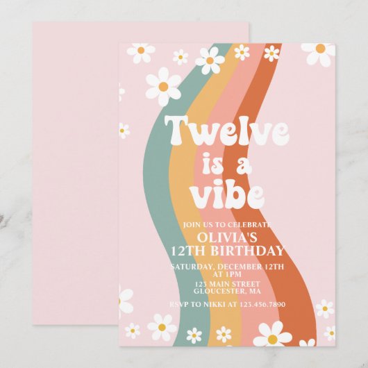 Twaalf is een Vibe groovy regenboog 12e verjaardag Kaart (Voorkant / Achterkant)