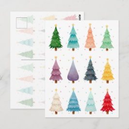 Twaalf Kerstbomen: Kleurrijke Kerstprint Briefkaart