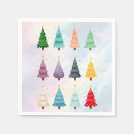 Twaalf Kerstbomen: Watercolor Kerstprint Servet