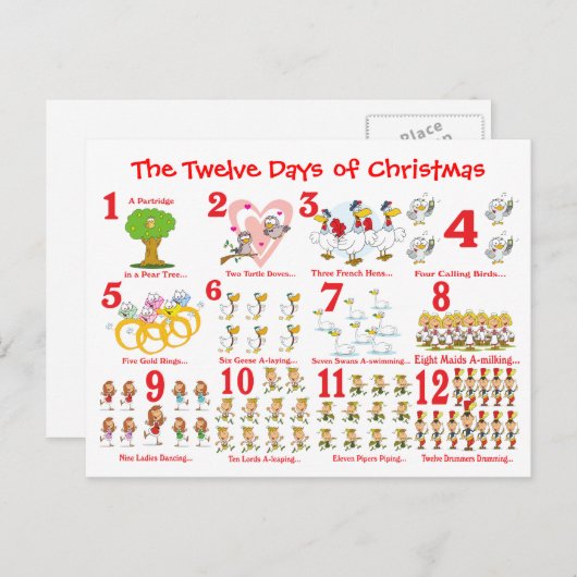 Twaalf kerstdagen feestdagenkaart (Voorkant / Achterkant)